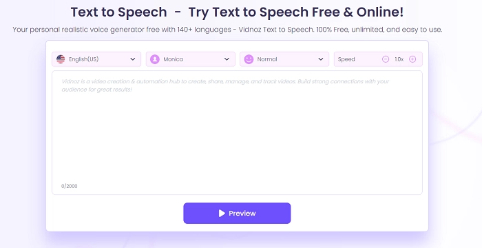 Vidnoz AI Online Text to Speech Tool to Create AI Audiobook