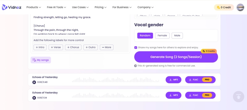 Vidnoz AI Song Generator Online Free