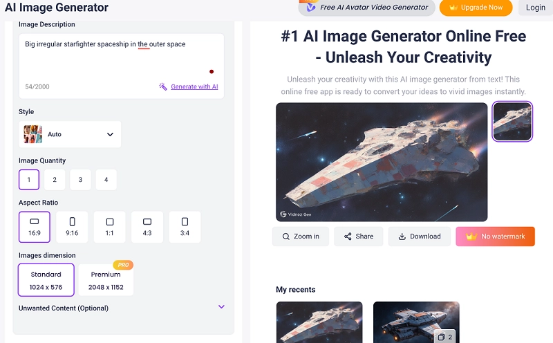 Vidnoz AI Spaceship Generator