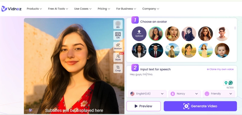 Vidnoz AI Talking Photo Avatar Editor
