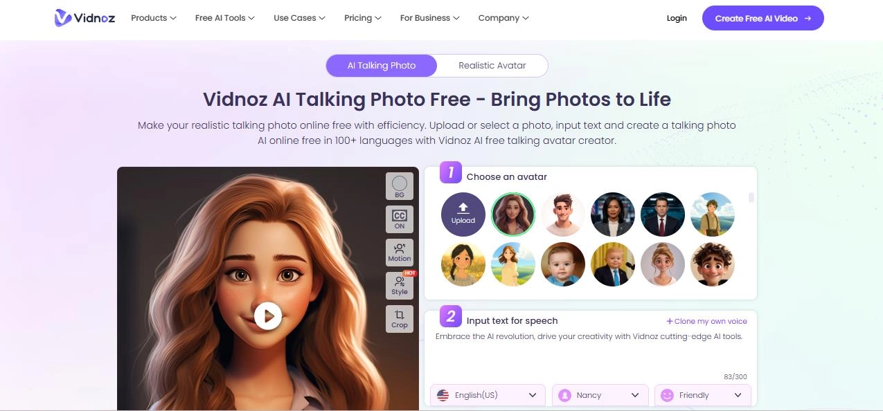 Vidnoz AI Talking Photo to Make Your AI Pet to Human Talk