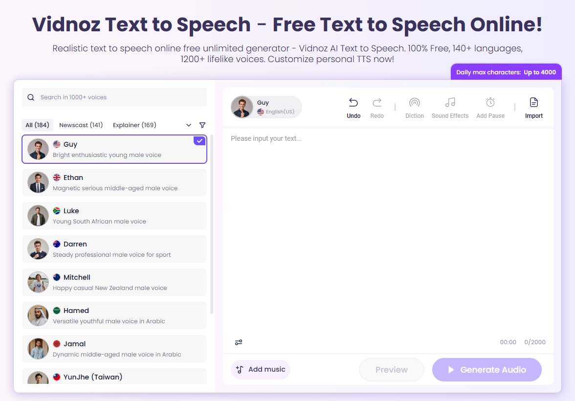 Vidnoz AI Text to Speech as Gay Voice Generator