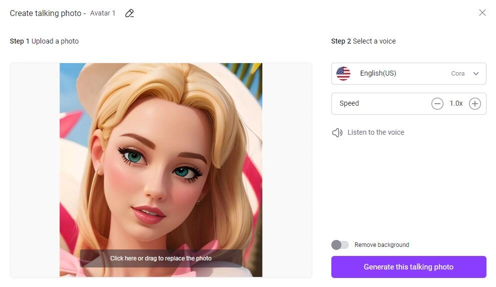 Vidnoz AI Upload Barbie Selfie