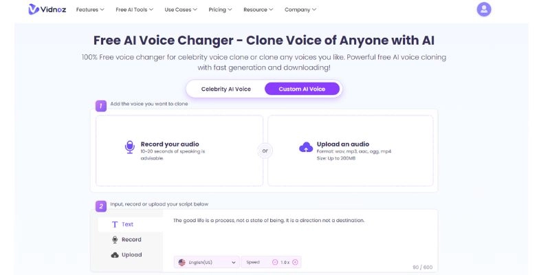 Vidnoz AI Voice Changer Unlock Any Sonic Voice Completely Free