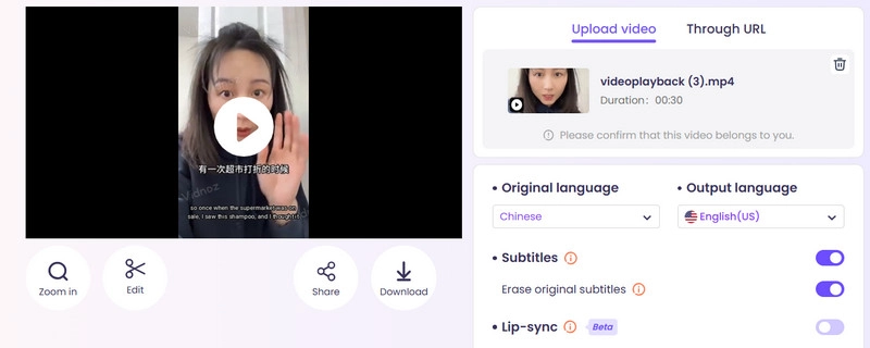Vidnoz Chinese to English Voice Translator Subtitle