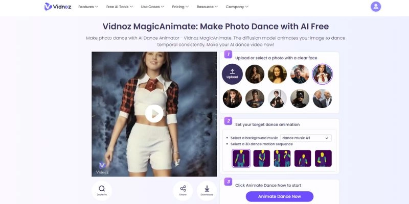 Vidnoz Dancing Photo Generate