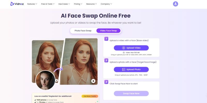 Vidnoz Face Swap Free Online Face Swap Video Generator