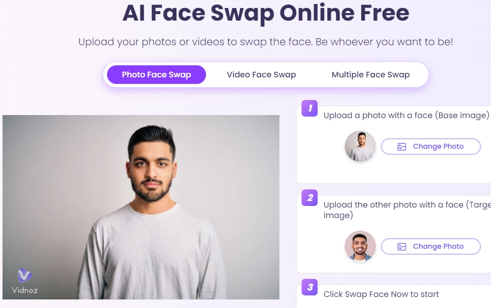 Vidnoz Face Swapper - Change Facial Expression Online Free