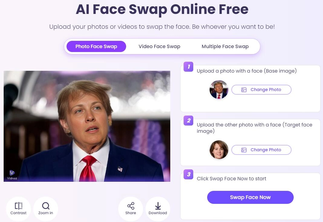 Vidnoz Face Swapper Best Free Face Swap Site