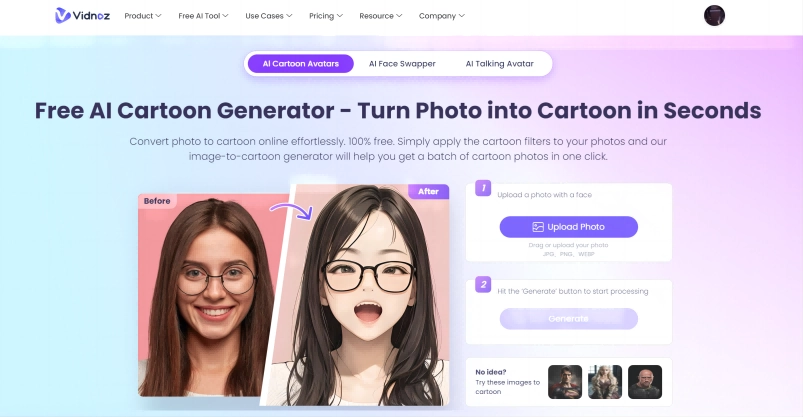 Vidnoz Free AI Cartoon Generator