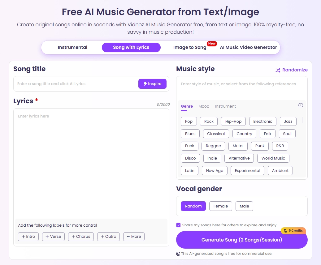Vidnoz Free AI Music Generator - Best Free Rap Diss Track Generator