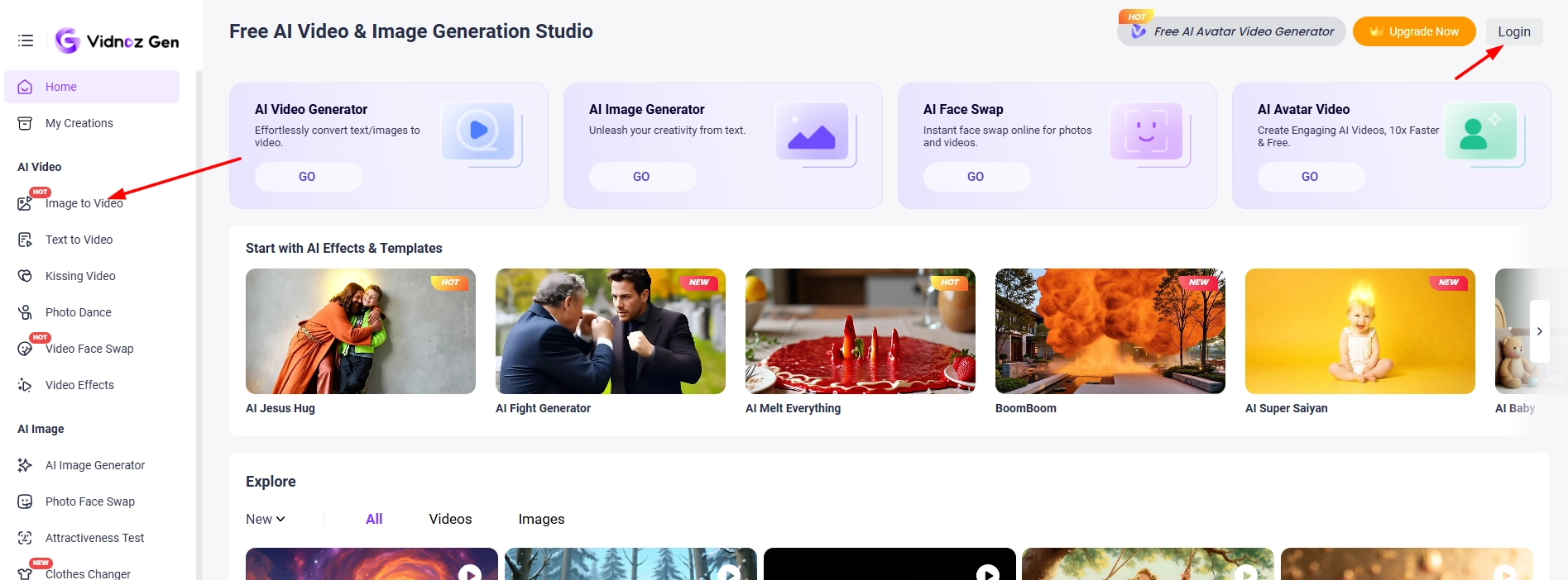 Vidnoz Image to Video Interface