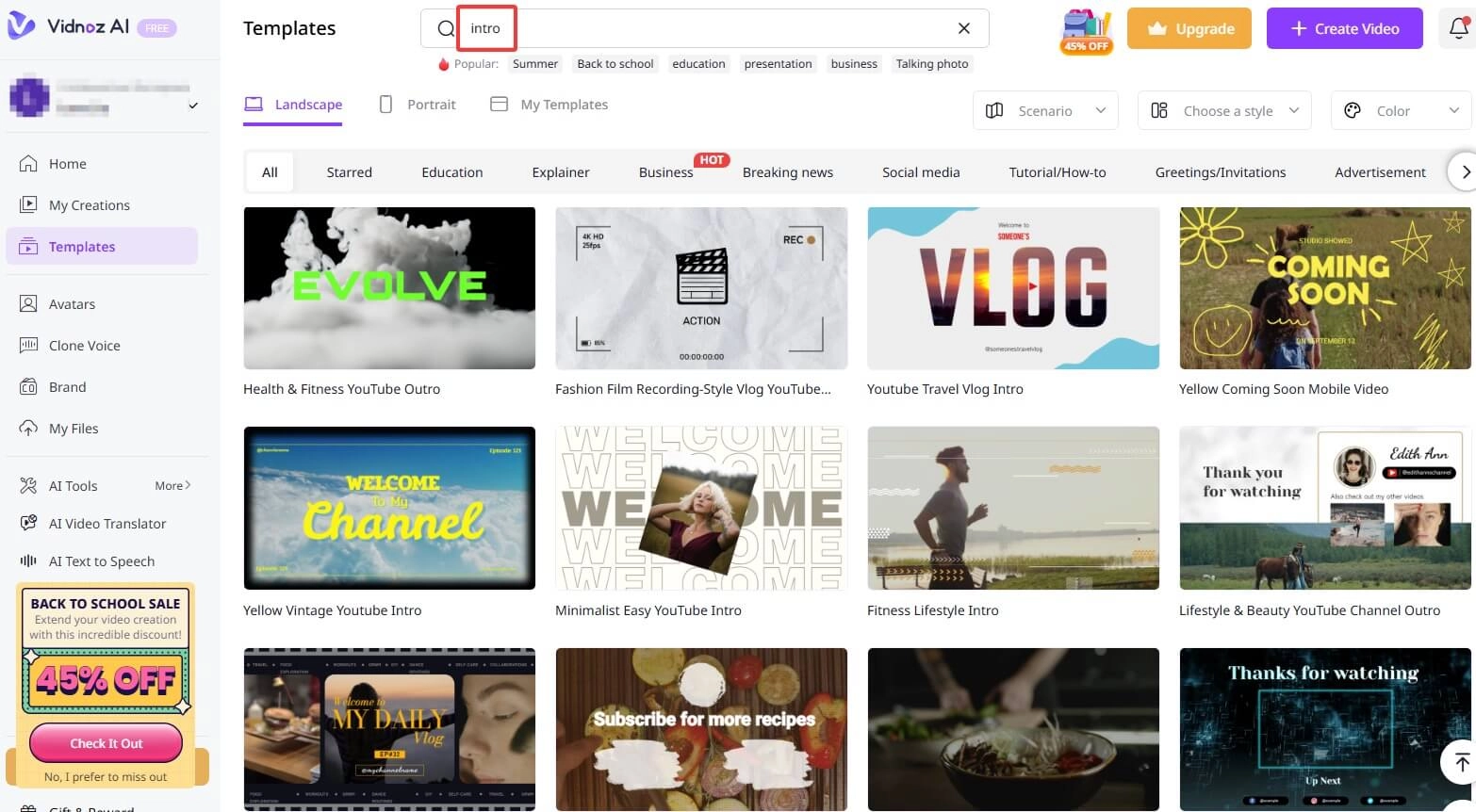 Vidnoz Intro Video Templates