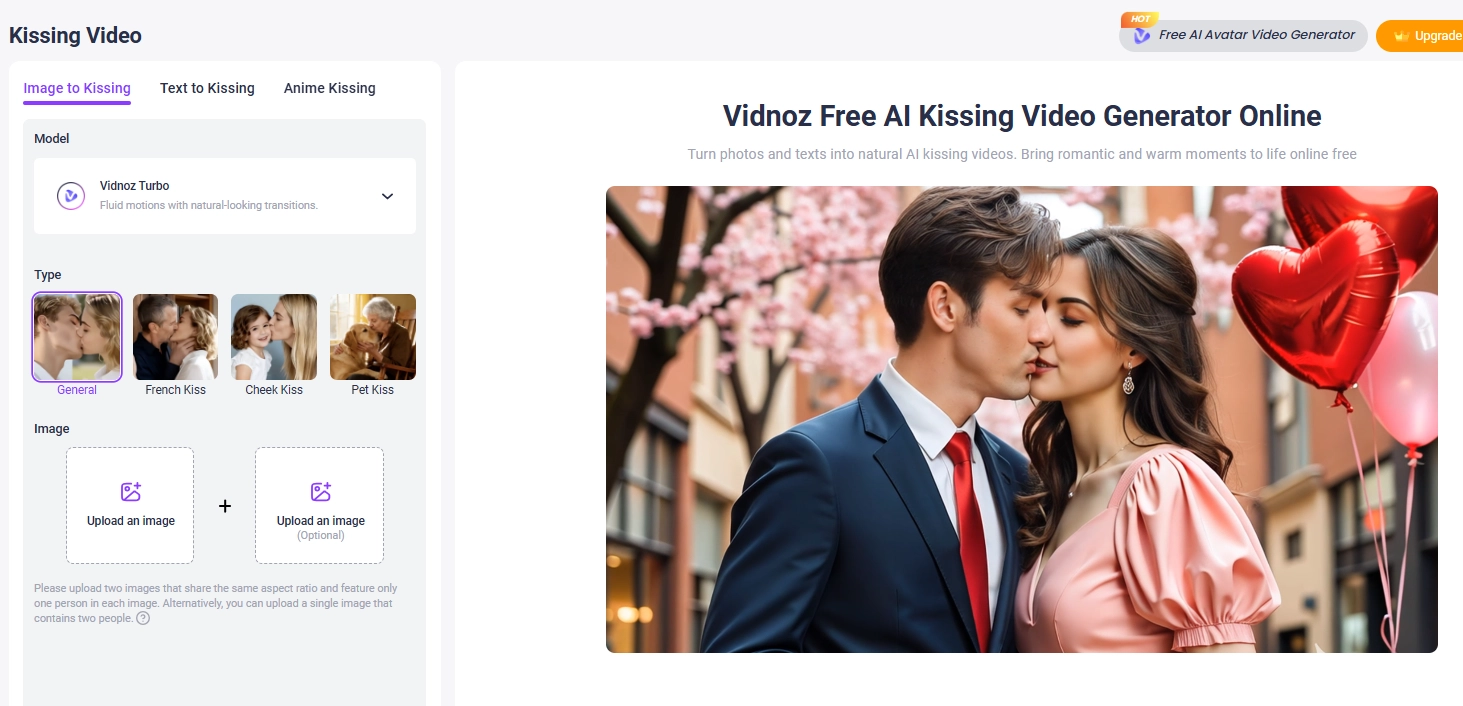 Vidnoz Kissing Video Generator