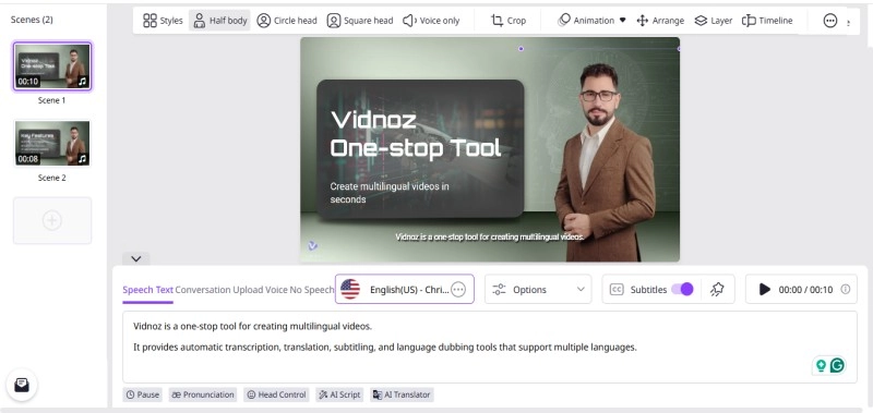 Vidnoz Multilingual AI Platform Free