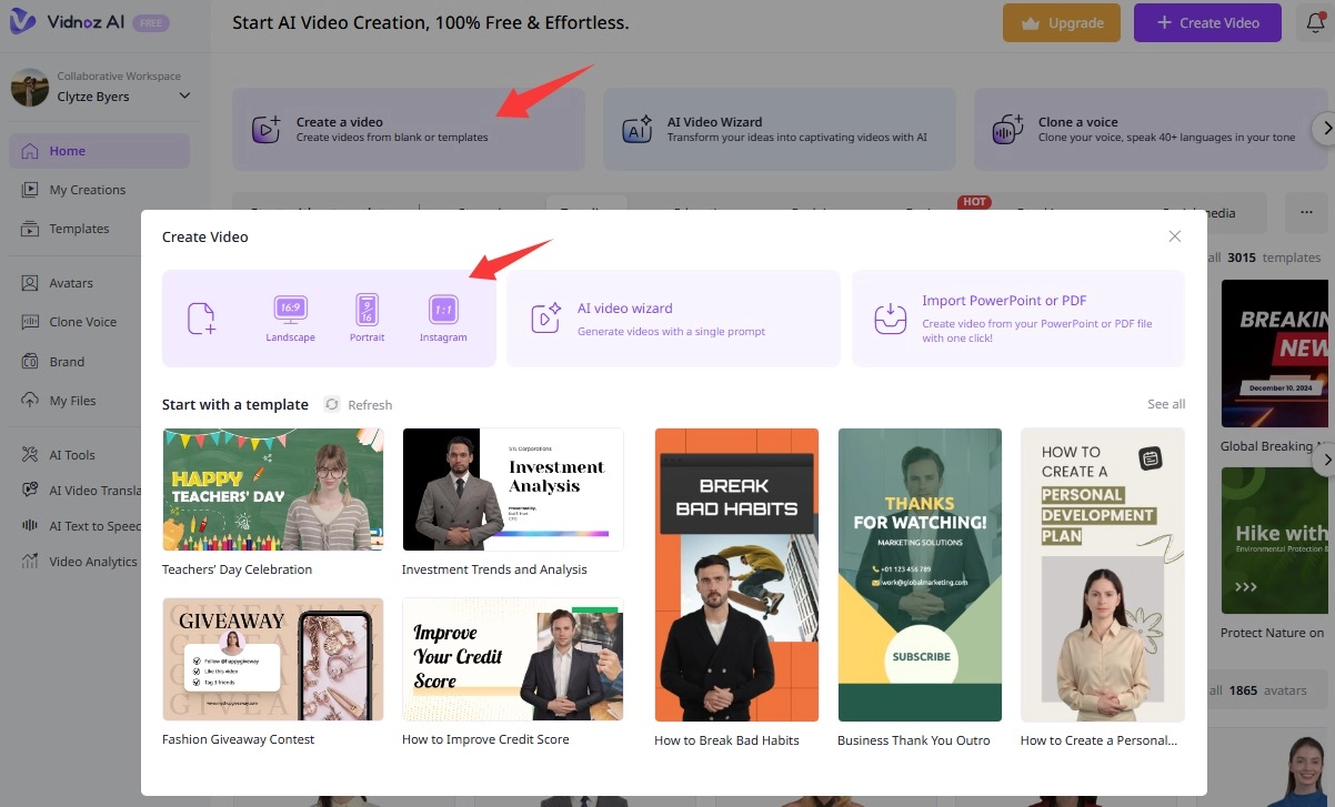 Vidnoz Select Aspect Ratio