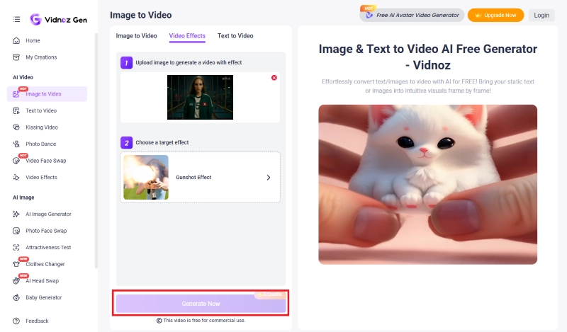 Vidnoz Step 3 Generate Image