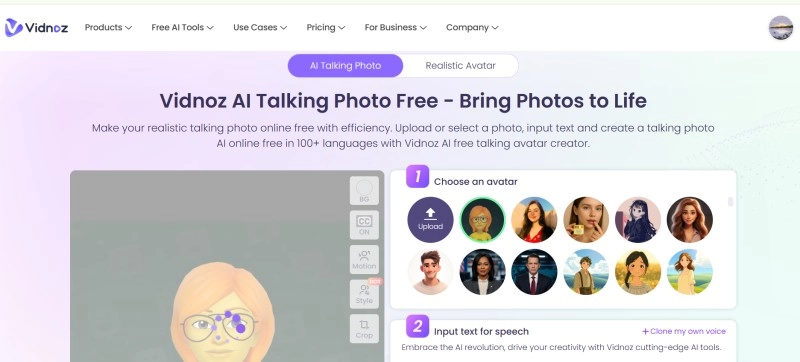 Vidnoz Talking Avatar Curly Hair Tool Online