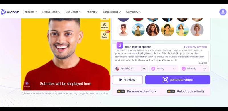 Vidnoz Talking Photo Tool Online Free
