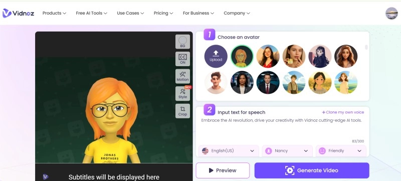 Vidnoz Talking Photo Yellow Avatar Generator Online Free