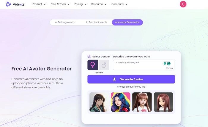 Vidnoz Text to Avatar AI