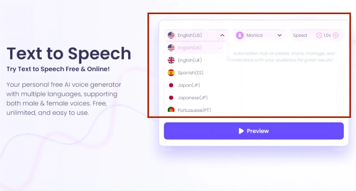 Vidnoz Text to Speech Choose Language