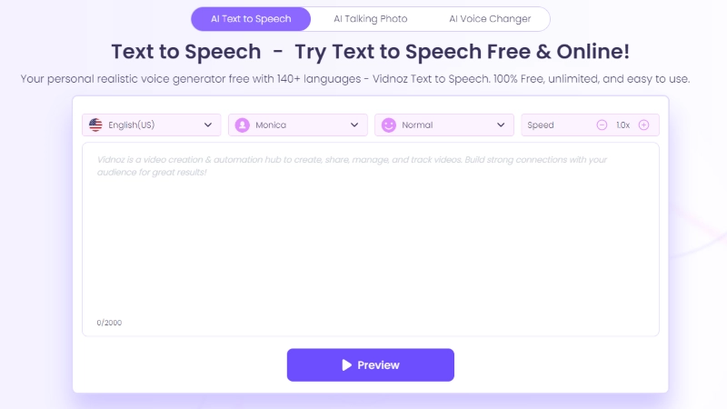 Vidnoz Text to Speech Reader Online Free