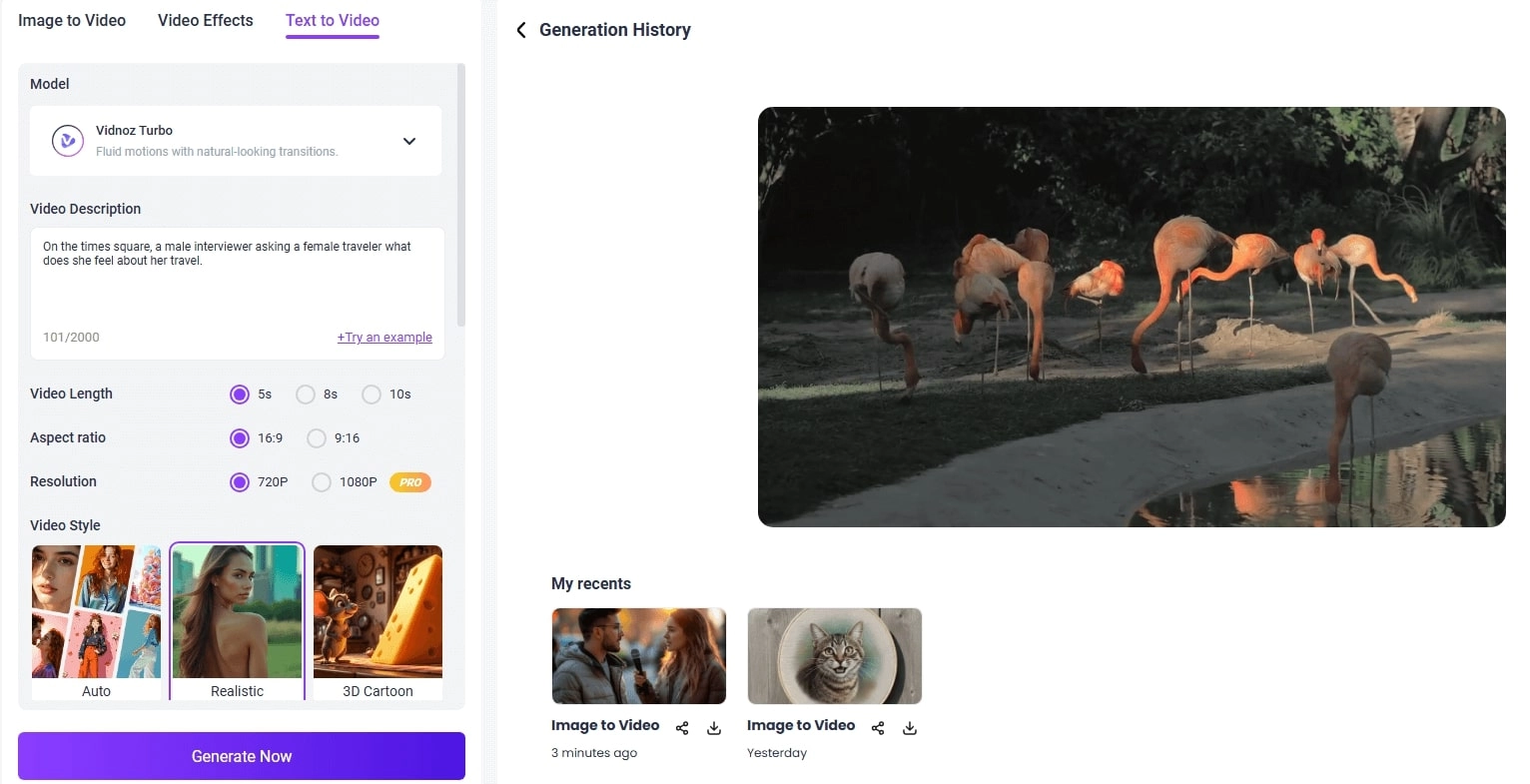 Vidnoz Text to Video for AI Interview Video