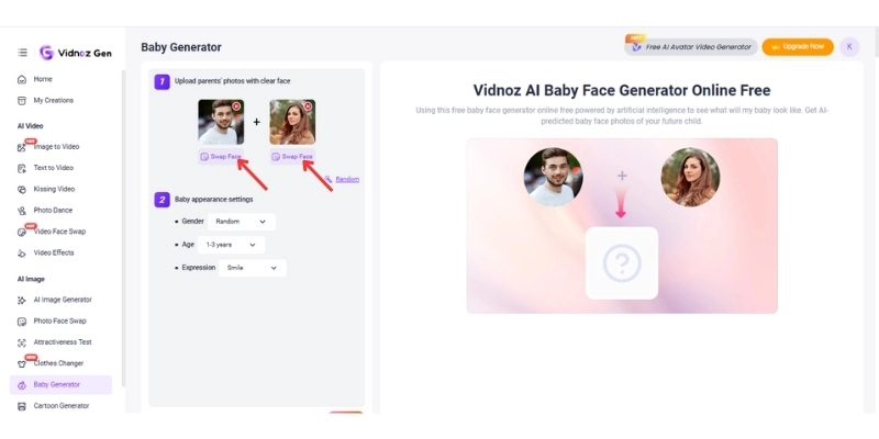 Vidnoz Upload Parent Images
