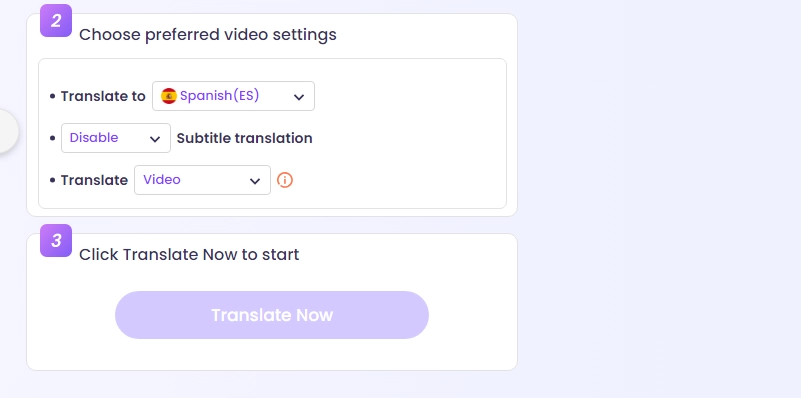 Vidnoz Video Translator Choose Language