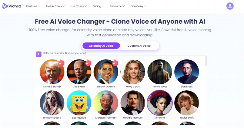 Vidnoz Voice Changer Choose Celebrity