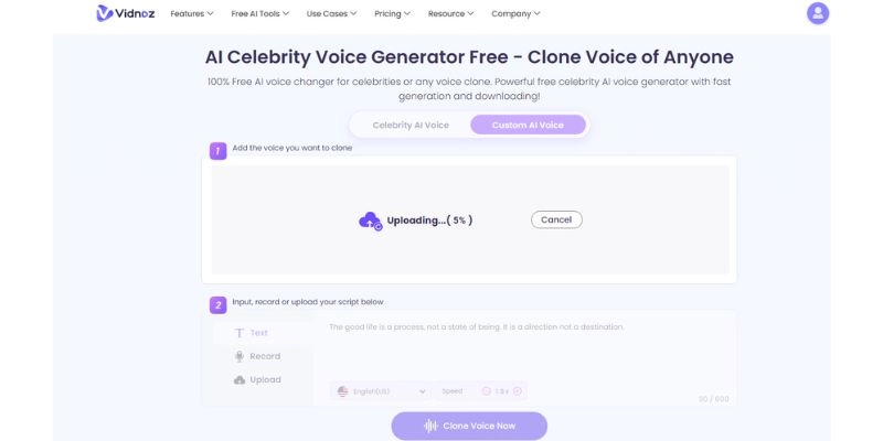 Vidnoz Voice Changer Upload Voice