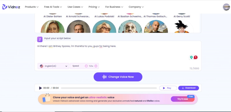 Vidnoz Voice Changer with Effects Online Free Tool