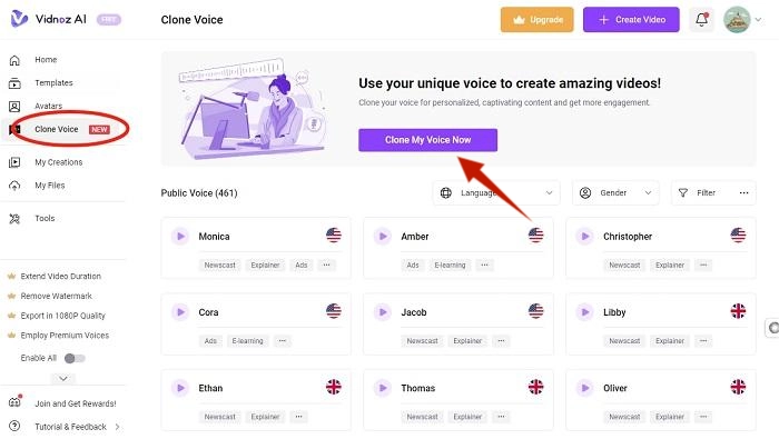 Find Vidnoz AI Voice Cloner