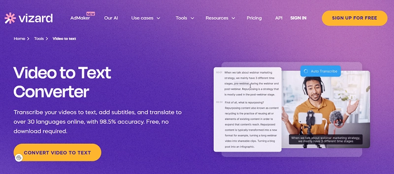 Vizard Facebook Video to Text Converter