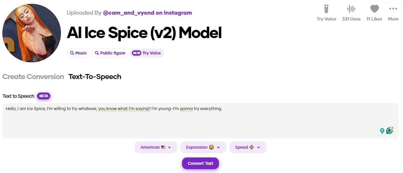 Voicify AI Ice Spice Voice Model
