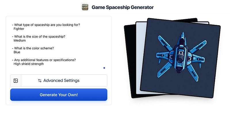 Vondy AI Game Spaceship Generator