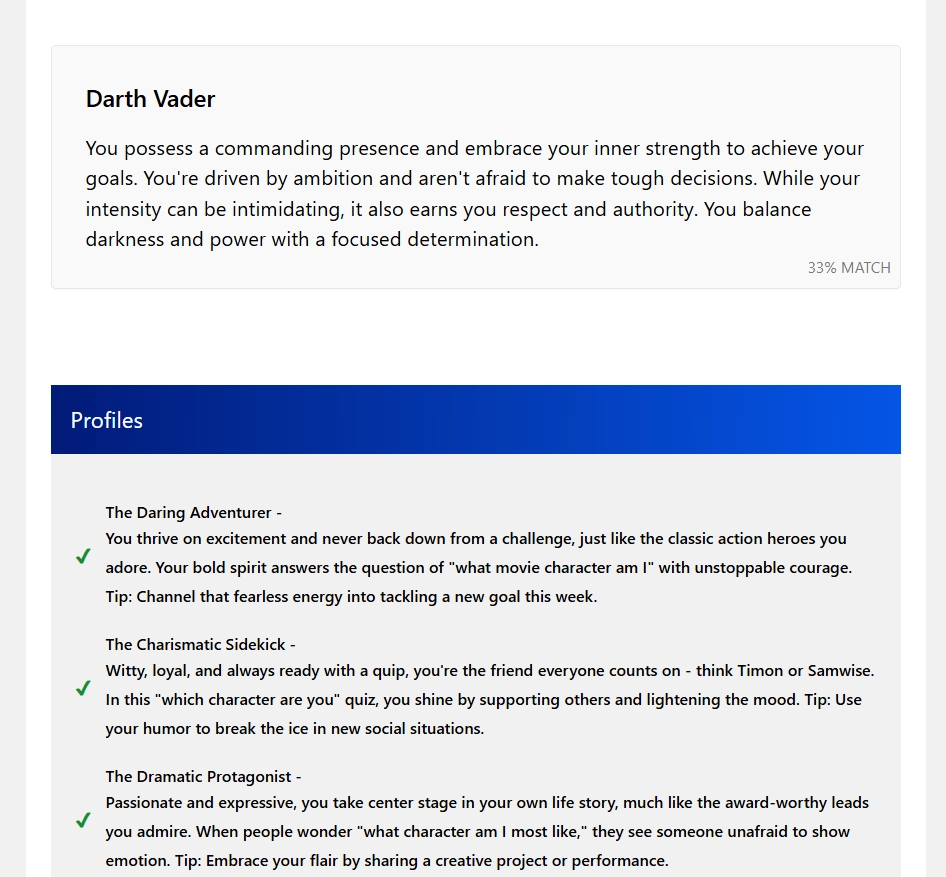 What Movie Character Do I Look Like Quiz - Result