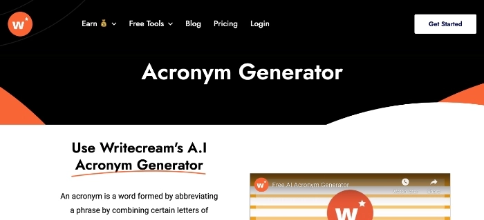 Writecream Acronym Generator Screenshot