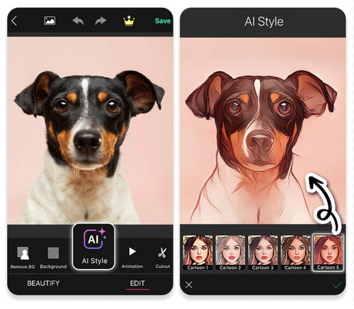 YouCam Perfect to Cartoonize Dog