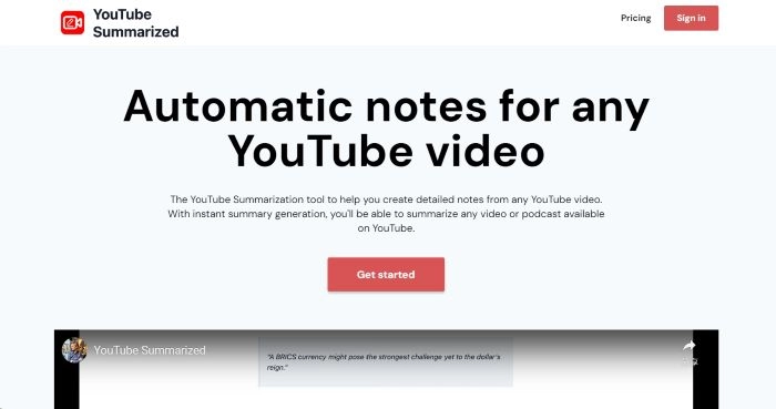 YouTube Summarized Interface