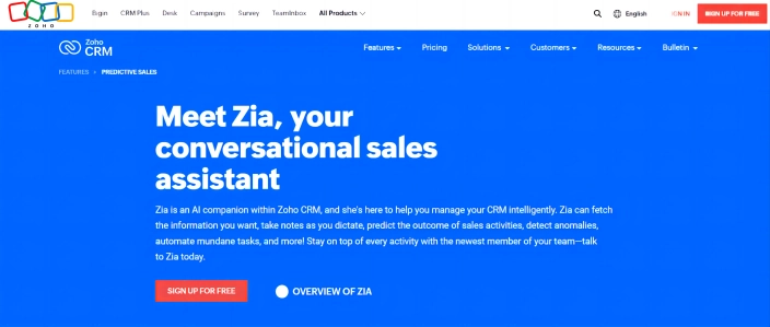 Zia by Zoho CRM AI Sales Assistant for Business